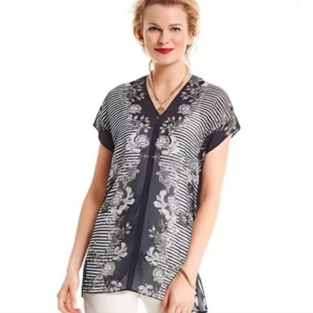 Cabi 5024 floral navy blouse sheer yacht top